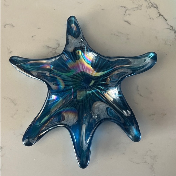 Blue and Teal Glass Starfish and Shell trinket set - Picture 4 of 5